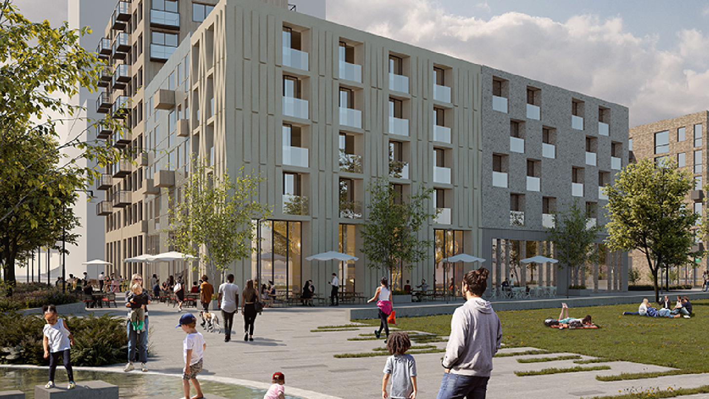 Visionsbild över en del av Skeppsbroparken, Tallahovsesplanaden och kvarter 11.