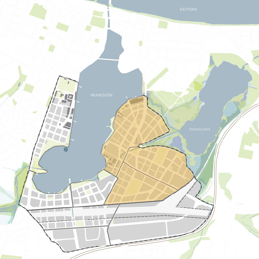 Karta över Södra Munksjöns utvecklingsområde.