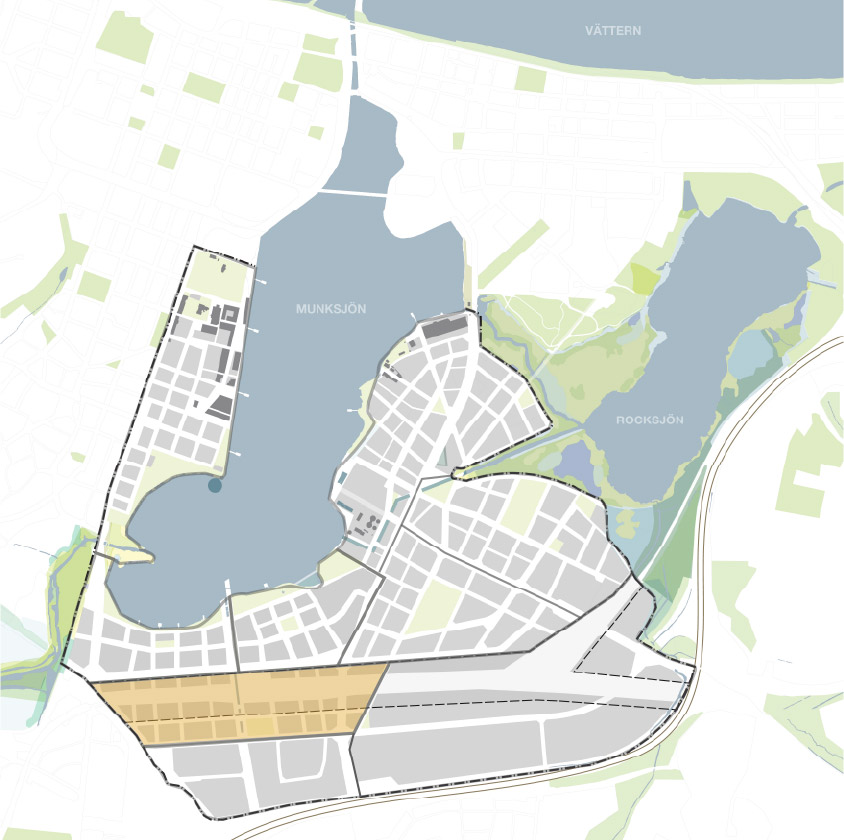 Karta över Södra Munksjöns utvecklingsområde.