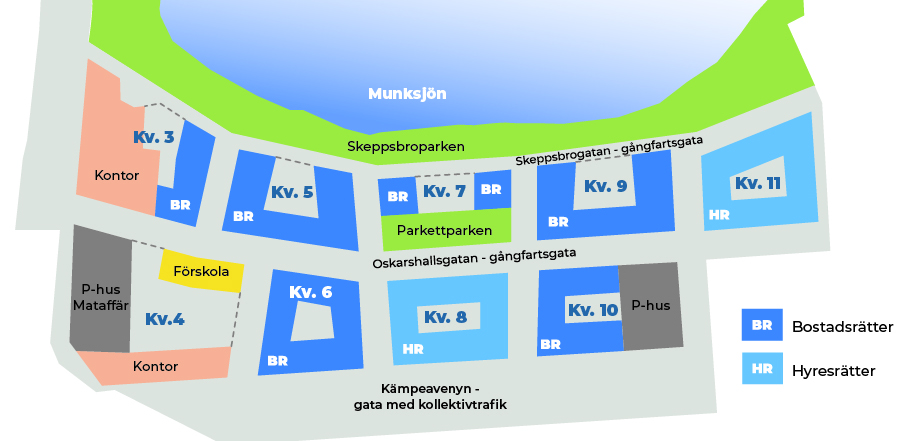 Illustrerad karta över placeringen för Skeppsbron kvarter.