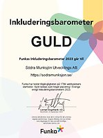 Bilden föreställer det diplom som SMUAB tilldelades när de vann guld för sin tillgänglighetsanpassade webb, www.sodramunksjon.se
