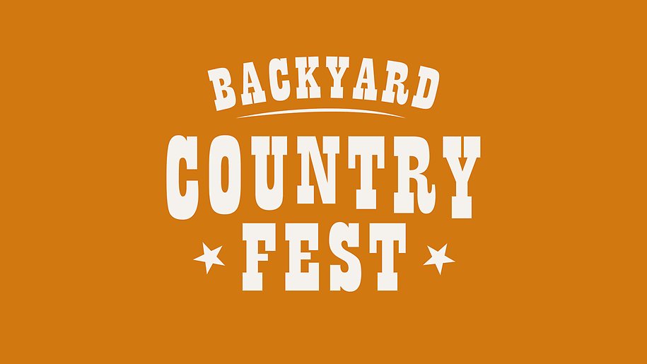 Orange bakgrund med vit text där det står Backyard country fest.